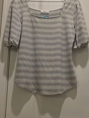 Kaileigh White and Black Striped Scoop Neck Puff Sleeve Top